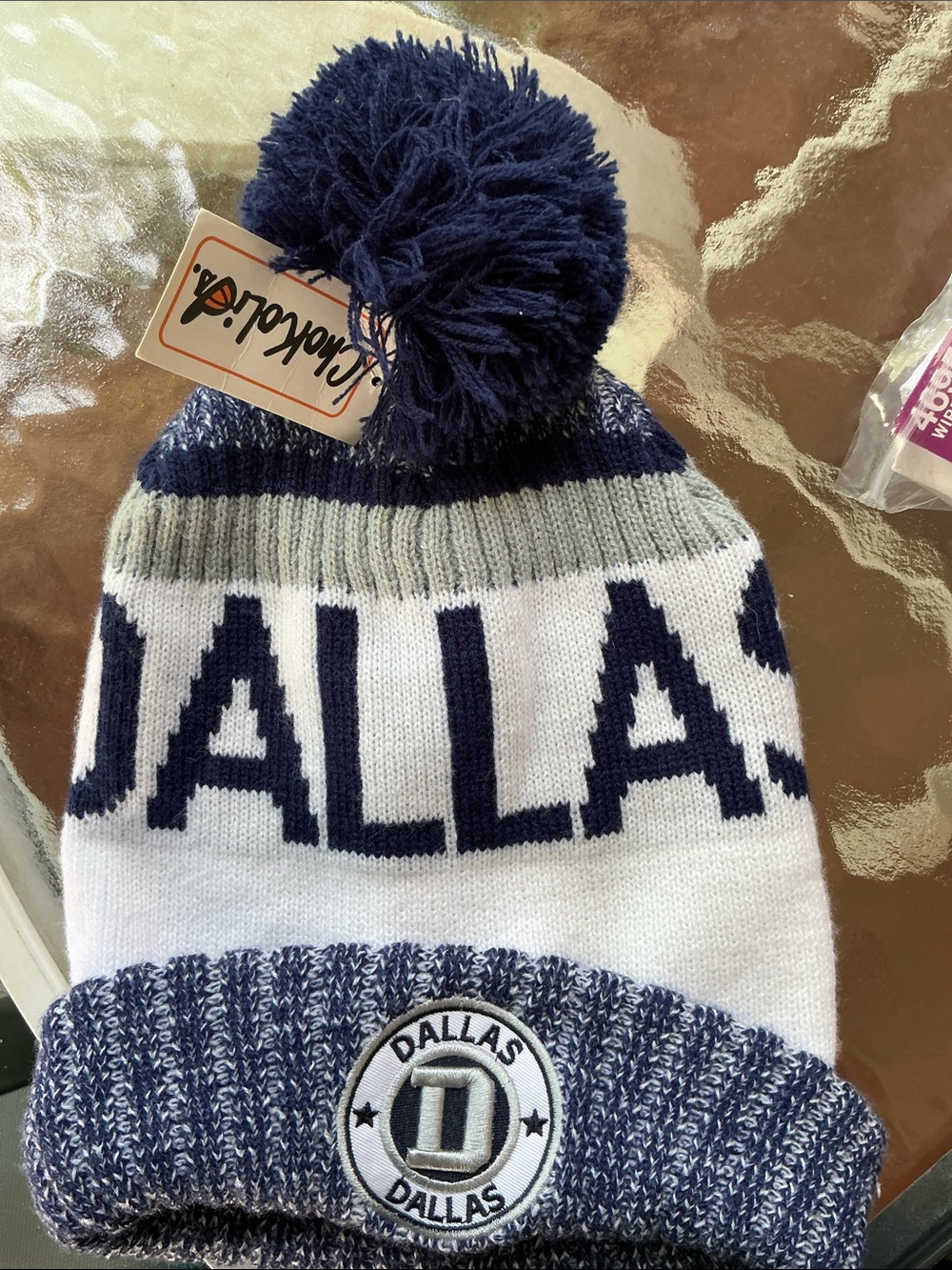 Chokolids Blue and White Knitted DALLAS Beanie Har Ribbed Cuff NEW